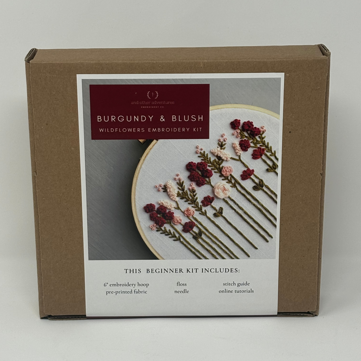 Beginner Embroidery Kit - Burgundy & Blush Wildflowers