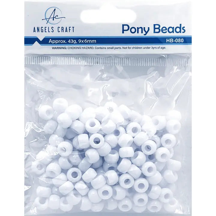 Pony Beads - 6x9mm White Plastic Beads