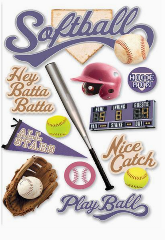 Softball 3D Scrapbook Sticker