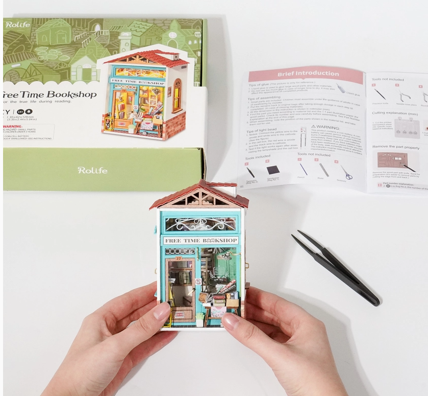 DIY Miniature House Kit: Free Time Bookshop