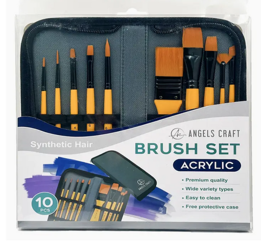 Acrylic Synthetic Hair Paint Brush Set - 10 pcs