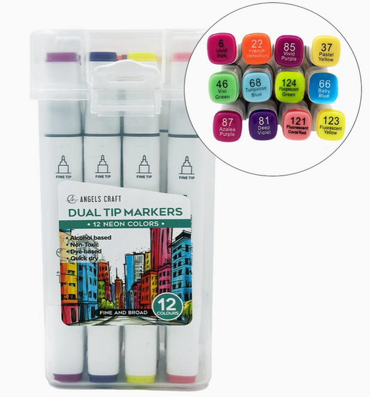 12 Neon Dual Tip Markers