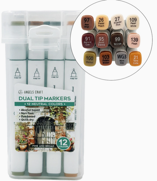 12 Neutral Dual Tip Markers