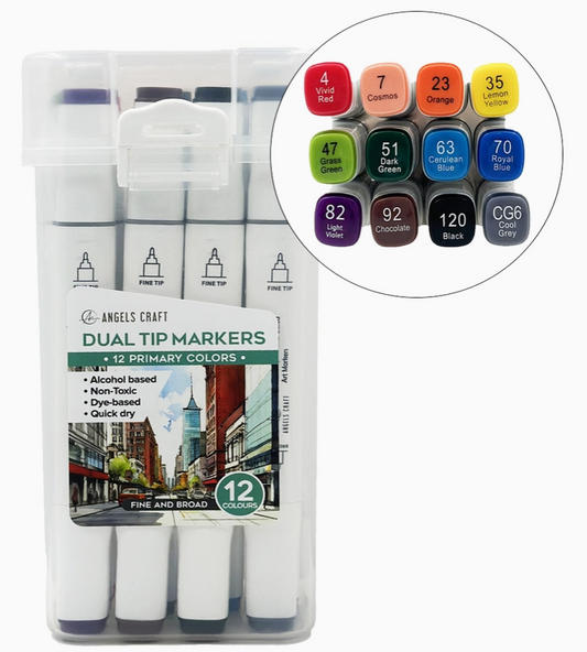 12 Primary Dual Tip Markers