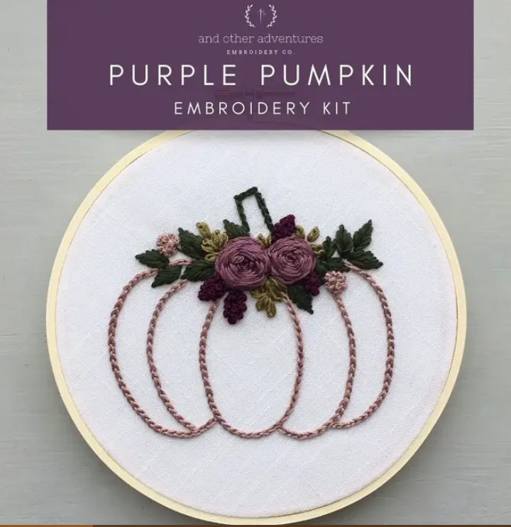 Beginner Embroidery Kit - Purple Floral Pumpkin